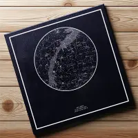 Star map canvas print resting on a table top