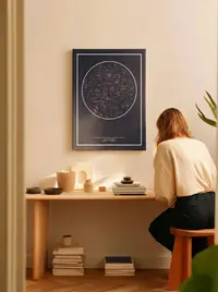 Star map canvas print lit by warm sunlight