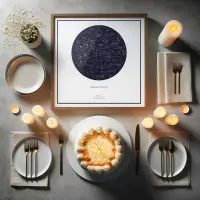 A star map print next to birthday prep.